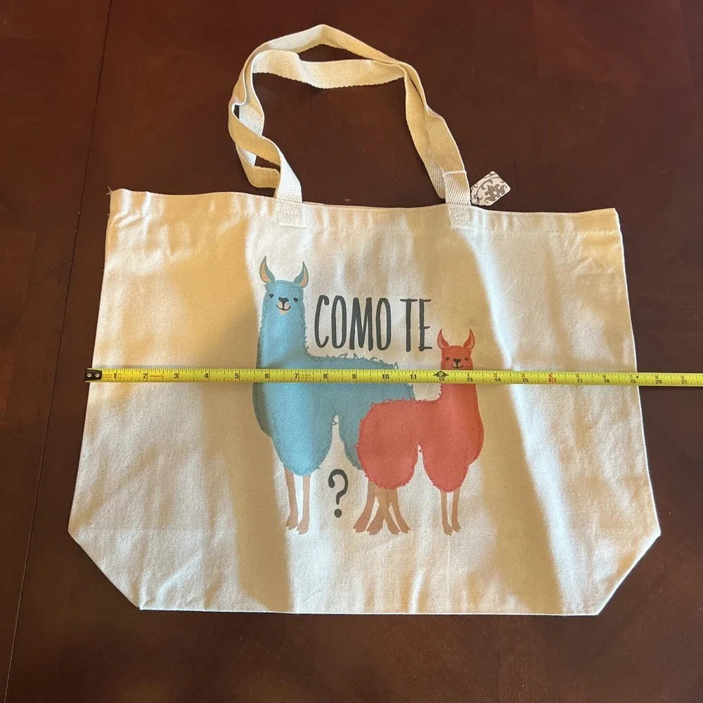 Llama Tote Bag Natural Canvas Como Te Question Graphic Shopper Eco Friendly